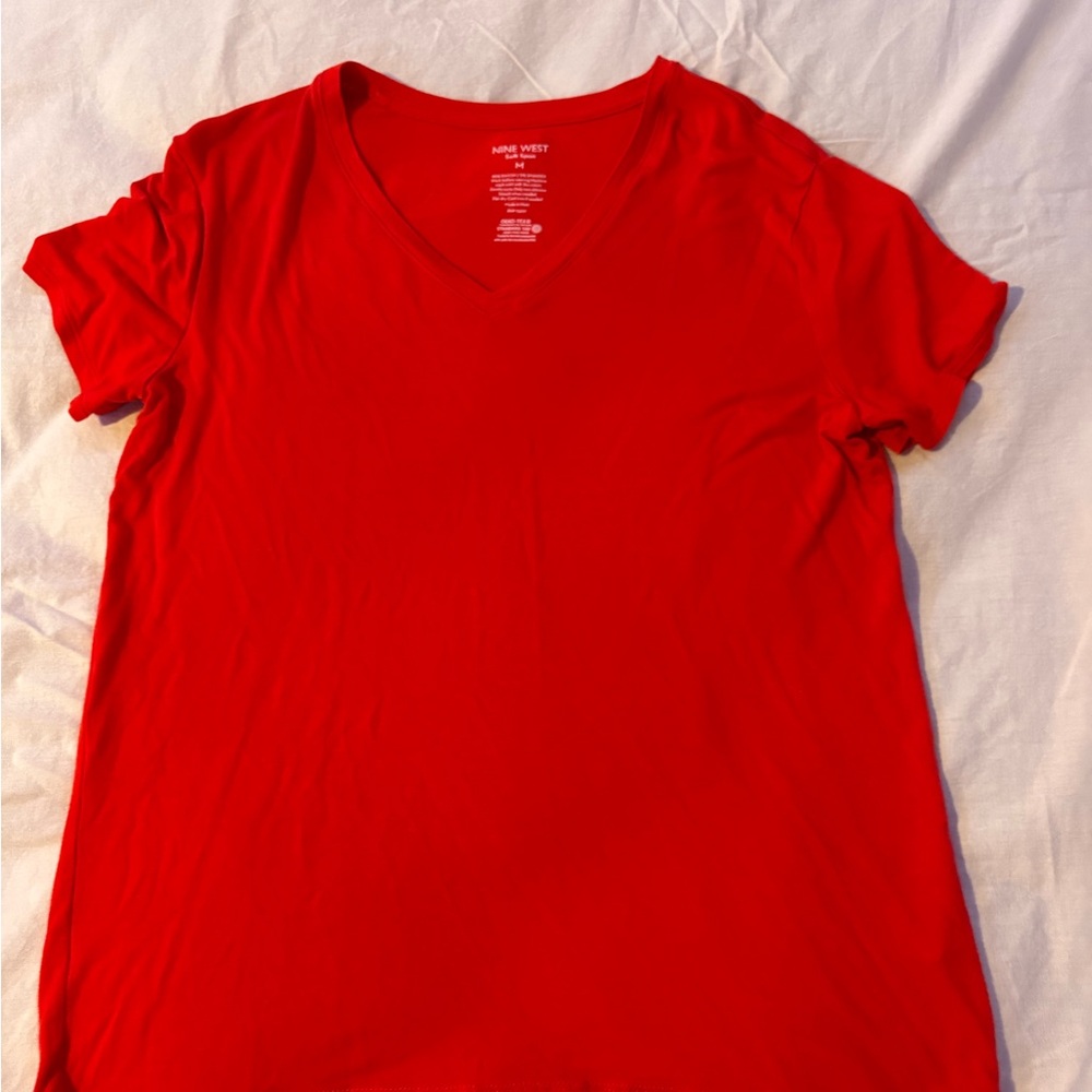 Nine West Bright Red V-Neck Tee